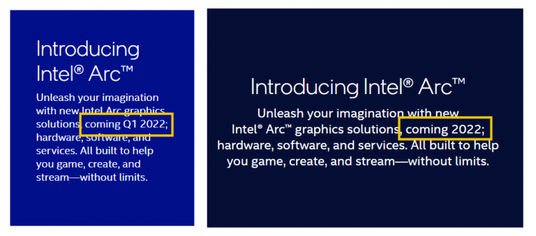 英特尔Arc显卡发售延期，预计2022年推出