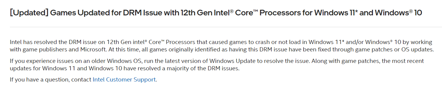 英特尔：12 代酷睿处理器的游戏DRM加密兼容问题已全部解决