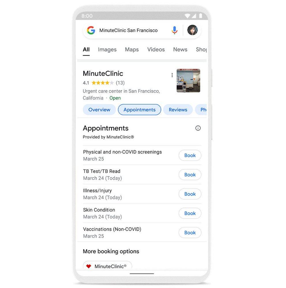 谷歌搜索推新功能：一站式预约诊所看病
