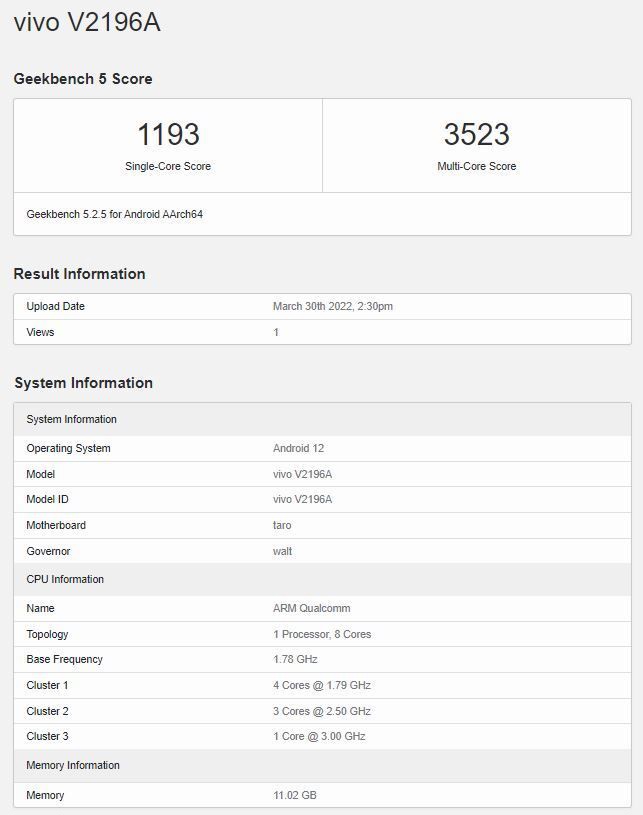 iQOO Neo 6 现身 Geekbench，搭载骁龙 8 芯片