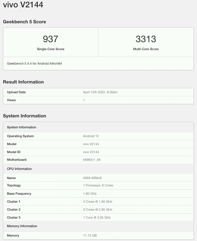 vivo X80 现身 GeekBench：搭载天玑 9000，12GB 内存