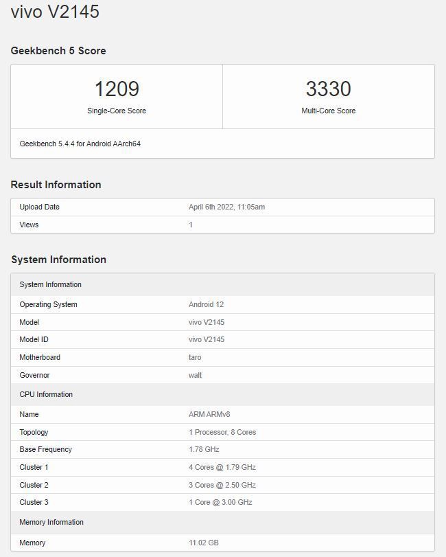 vivo X80 现身 GeekBench：搭载天玑 9000，12GB 内存